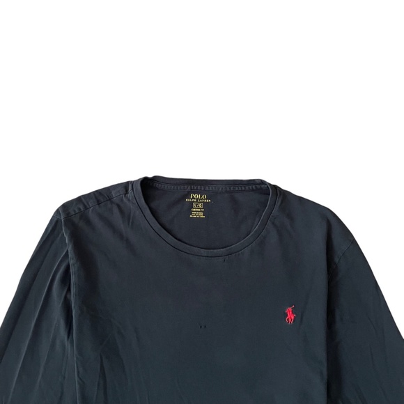 Polo Ralph Lauren Men’s Long Sleeve T Shirt Large Black Cotton Jersey Red Pony - Picture 2 of 9